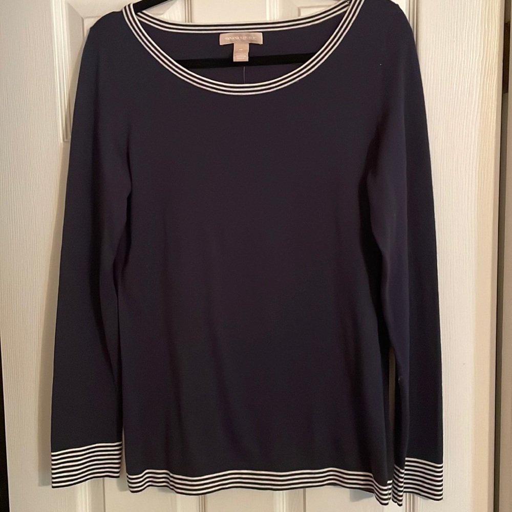Banana Republic Navy Blue Light Sweater with Stripe Detailing